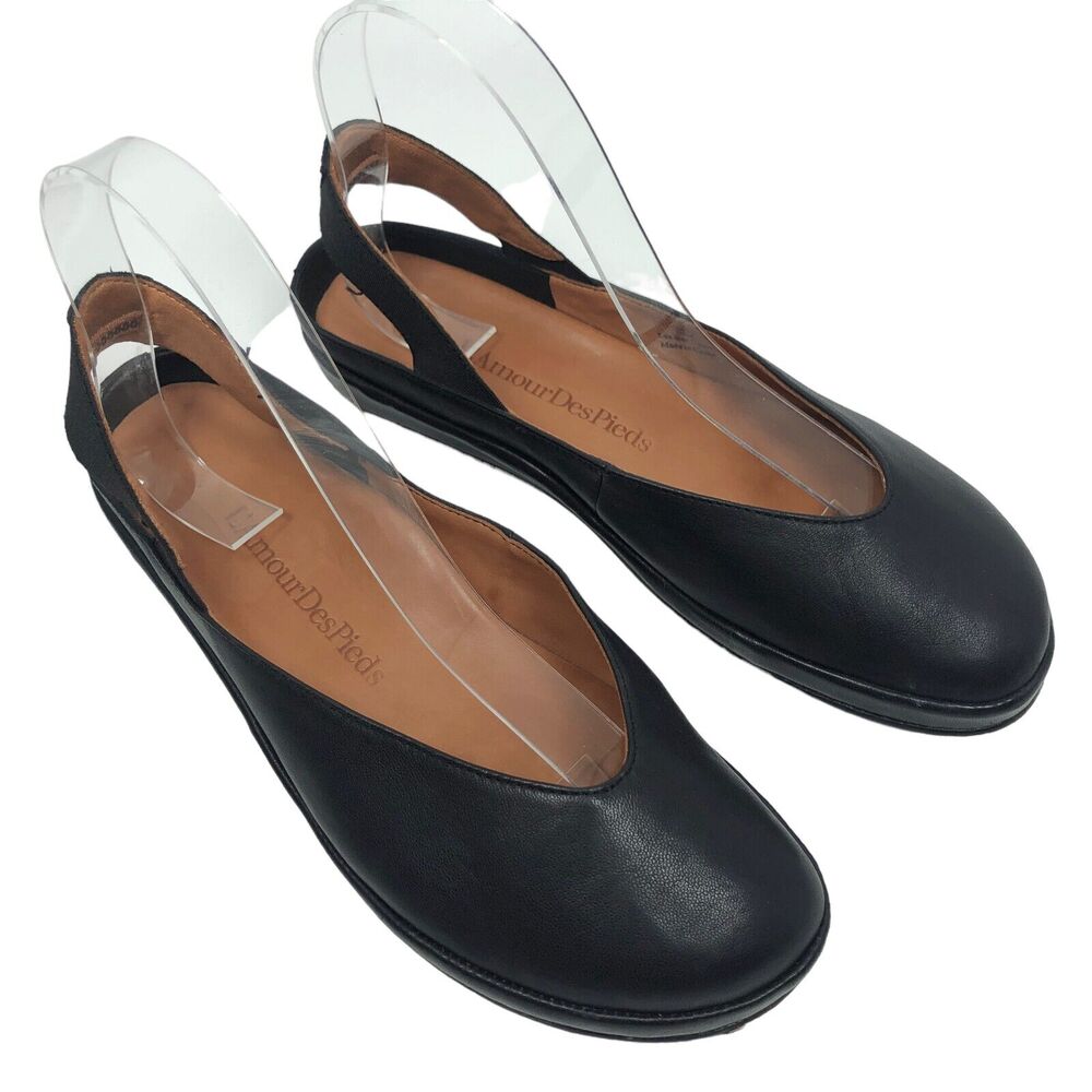 L'Amour Des Pieds Cypris Black Leather Slingback Ballet Flats Shoes Womens 6.5